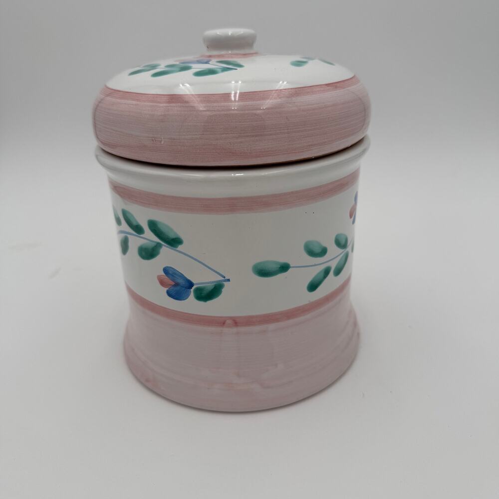 Vintage Caleca Canister Pink Garland Made in Italy Handpainted